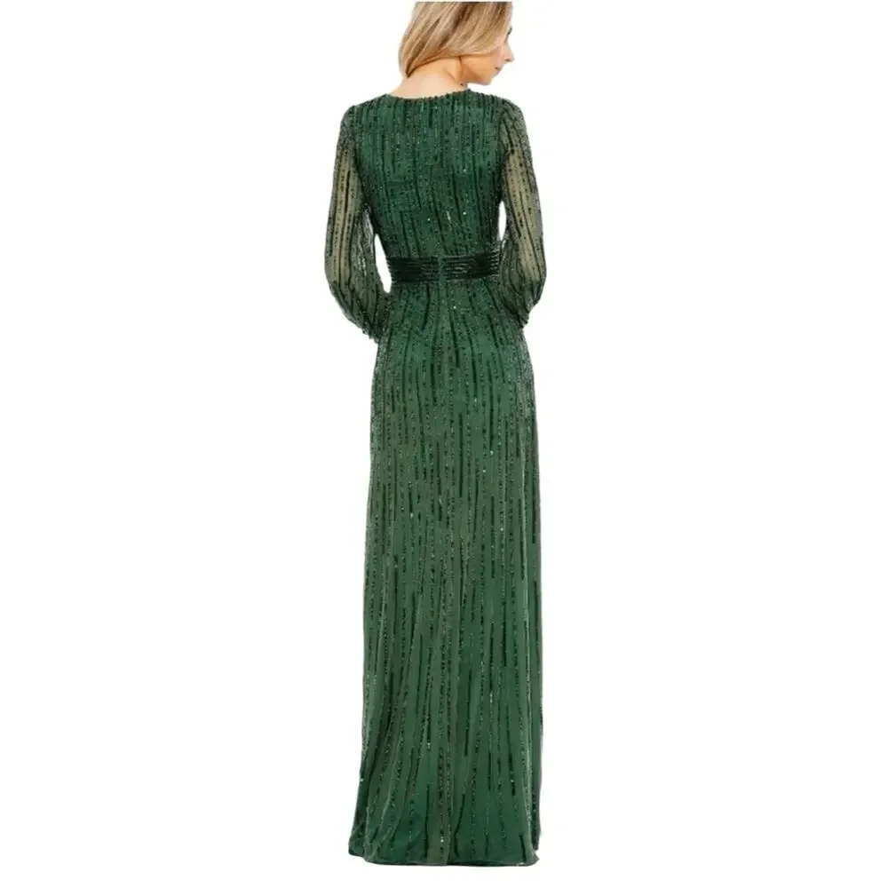 Mac Duggal 5718 Long Sleeve Sequin Gown Dark Green Size 4 $598 - Picture 2 of 7
